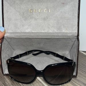 Gucci lightweight black and gold bamboo side square shaped sunglasses with case